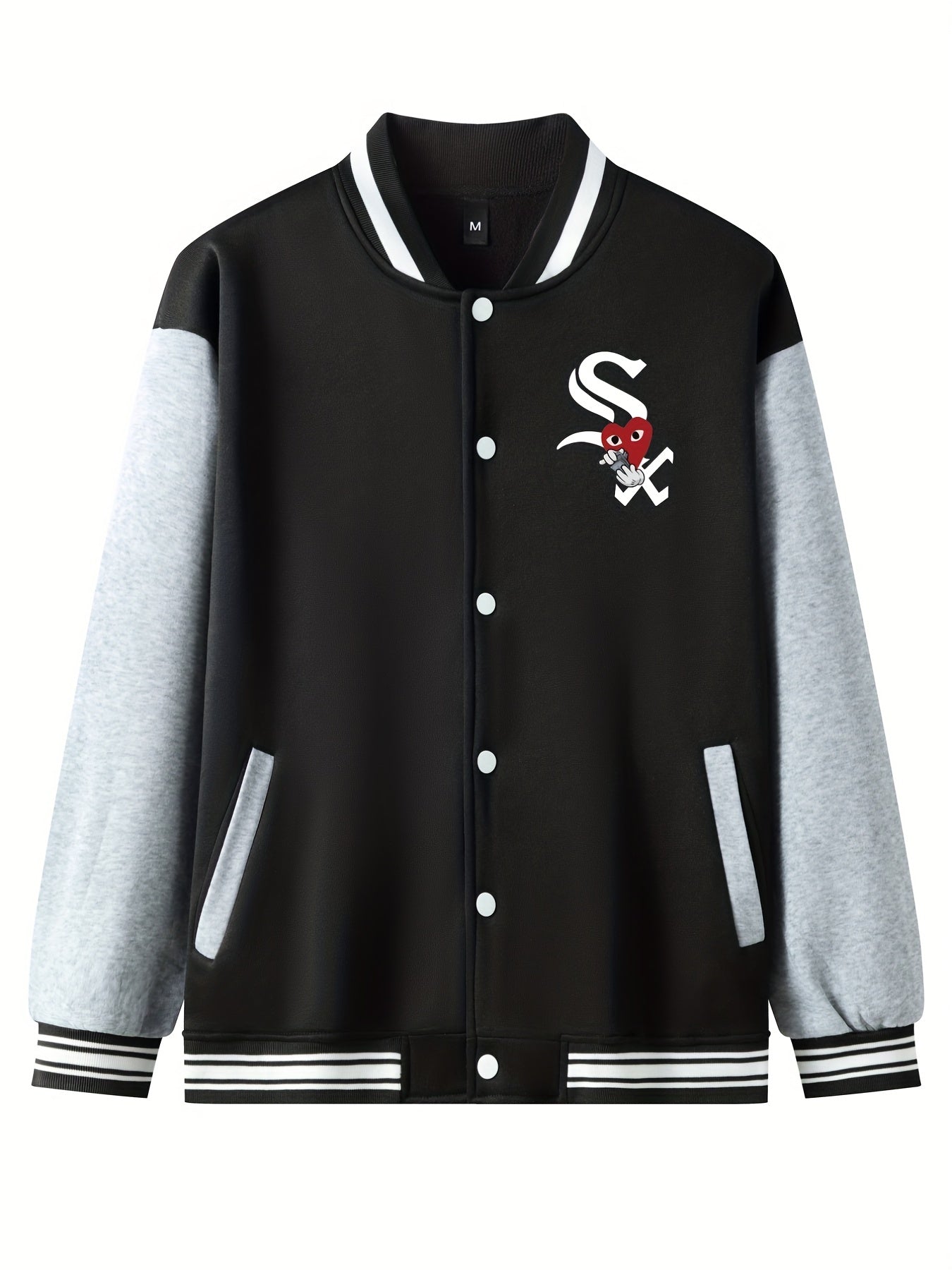 SX Heart Eyes Letter Print Baseball Jacket Men's Spring Fall Clothes