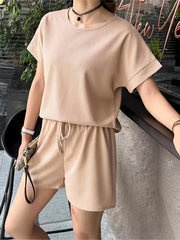 Casual Matching Two piece Set Short Sleeve T shirt & Drawstring Basic Shorts