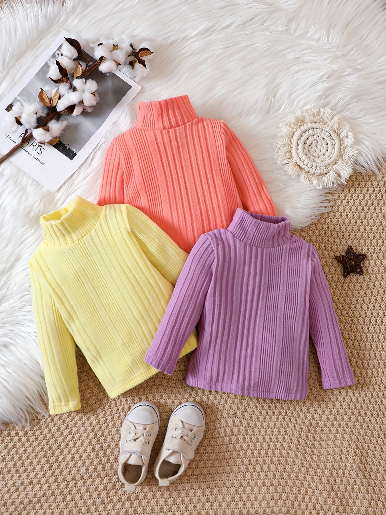 Baby Girls Knit Sweater Turtleneck Long Sleeve Cropped T shirt Crop Tops