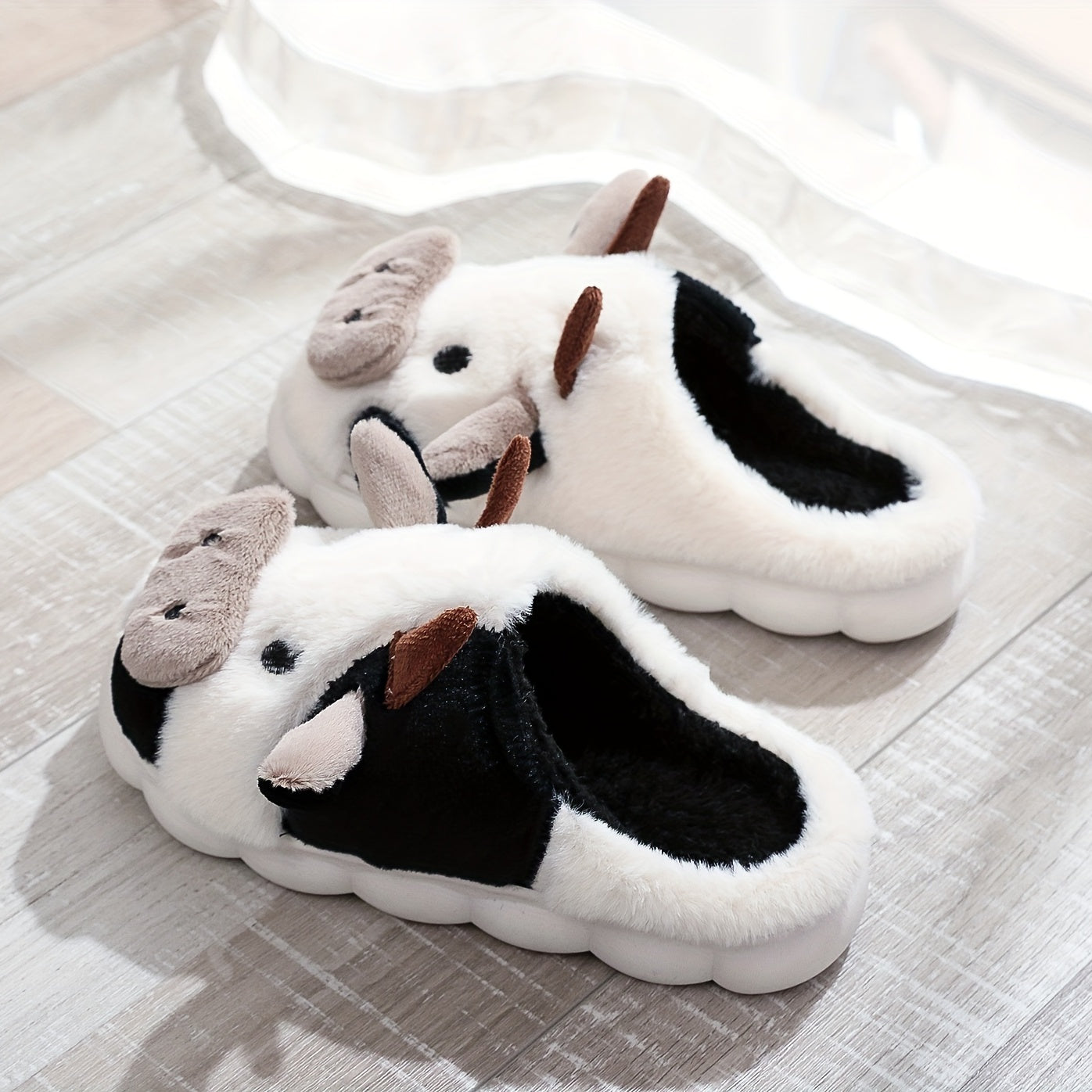 Women's Cow Slippers Plush Lined Platform Shoes