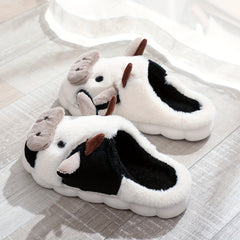 Women's Cow Slippers Plush Lined Platform Shoes