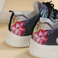 Women's Flower Pattern Sneakers Lace Up Outdoor Shoes