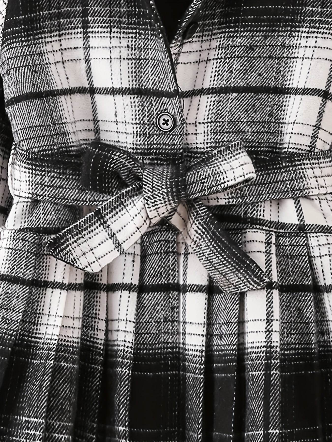 Girls Fleece Collar Plaid Style Open Front Dress