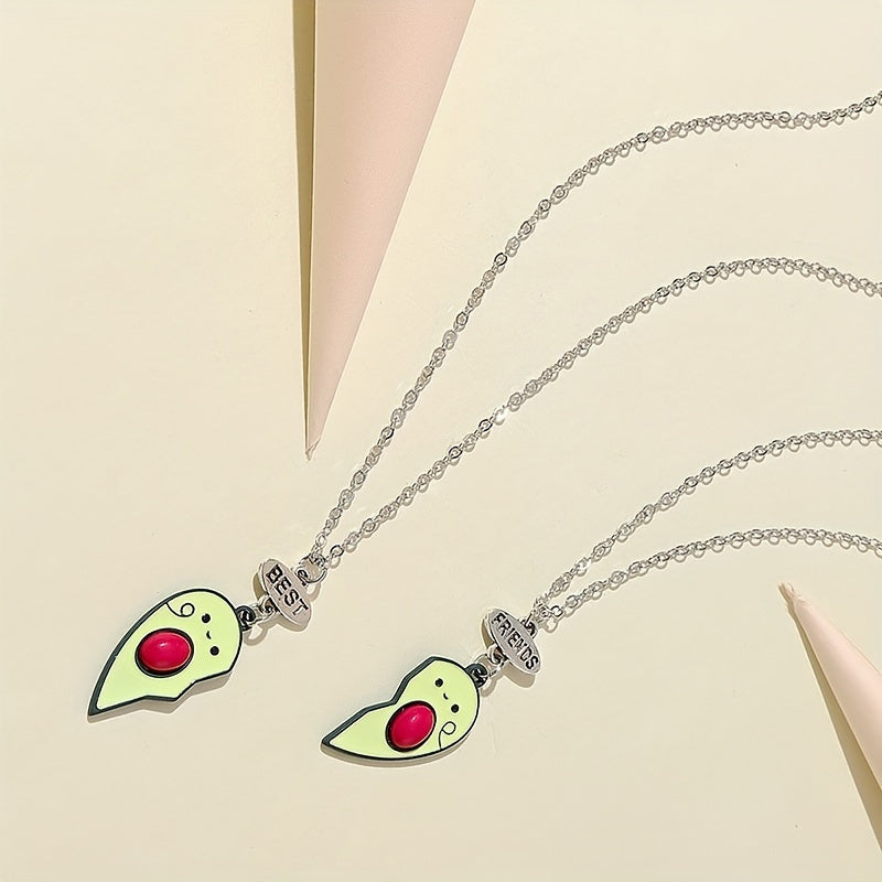 Girls Avocado Heart Pendant Necklace BFF Matching Gift Set
