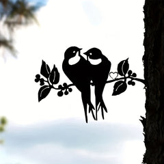 2 Birds Silhouette Steel Wall Decor Art Home Garden Statue Stakes