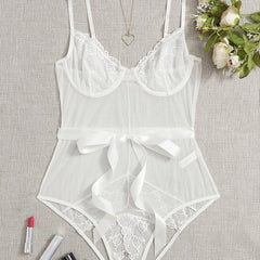 Floral Lace Spaghetti Strap Bodysuit with Cut Out Detail