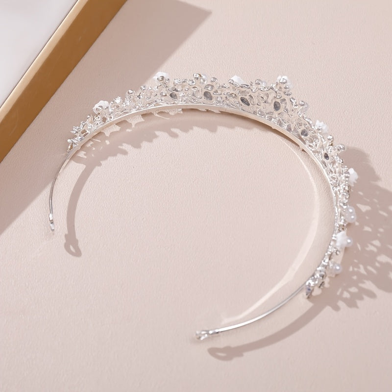 Silvery Rhinestone Faux Pearl Headband Flower Head Hoop Bridal