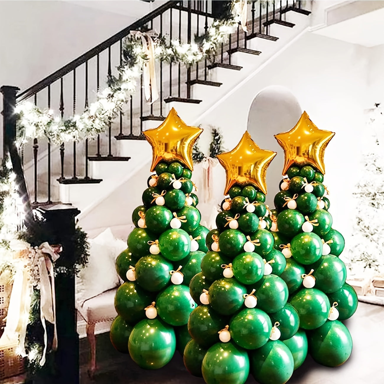Christmas Tree Balloon Garland Kit with Golden Star Foil Balloon
