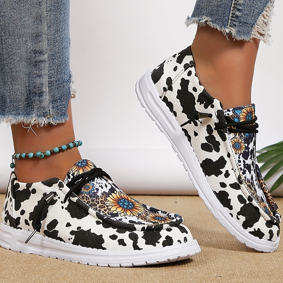 Women's Sunflower Print Canvas Shoes Lightweight Low Top Lace Up Shoes