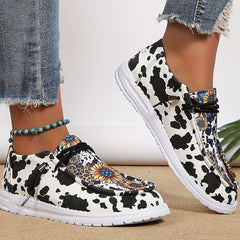 Women's Sunflower Print Canvas Shoes Lightweight Low Top Lace Up Shoes
