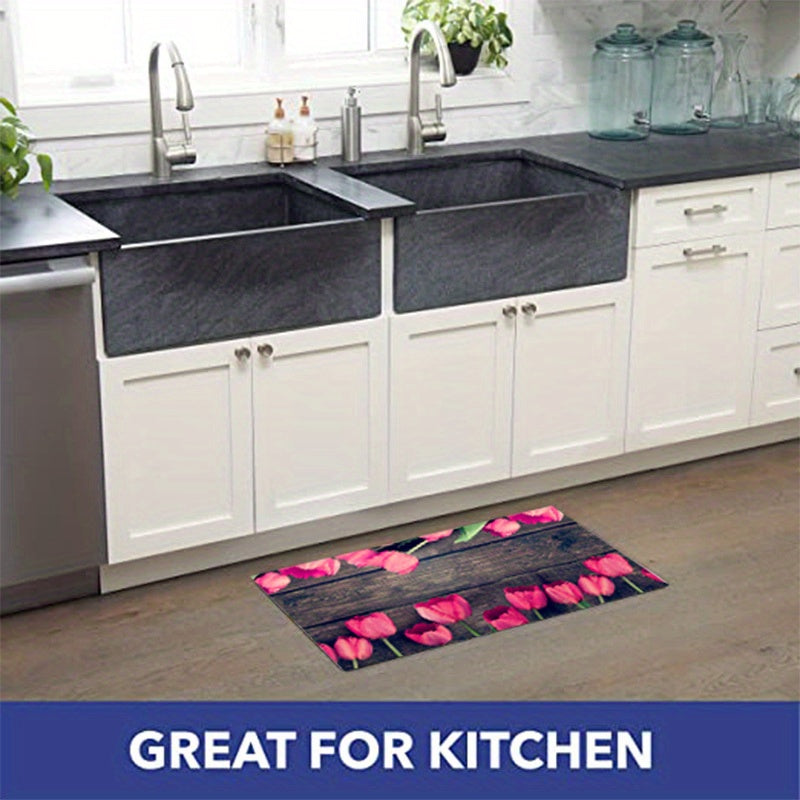 Vintage Rose Kitchen Rugs 2pcs Absorbent Non Slip Comfort Mats