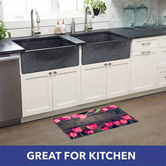 Vintage Rose Kitchen Rugs 2pcs Absorbent Non Slip Comfort Mats