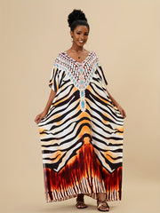 Boho Style Cover Up Dress V Neck Loose Fit Kaftan