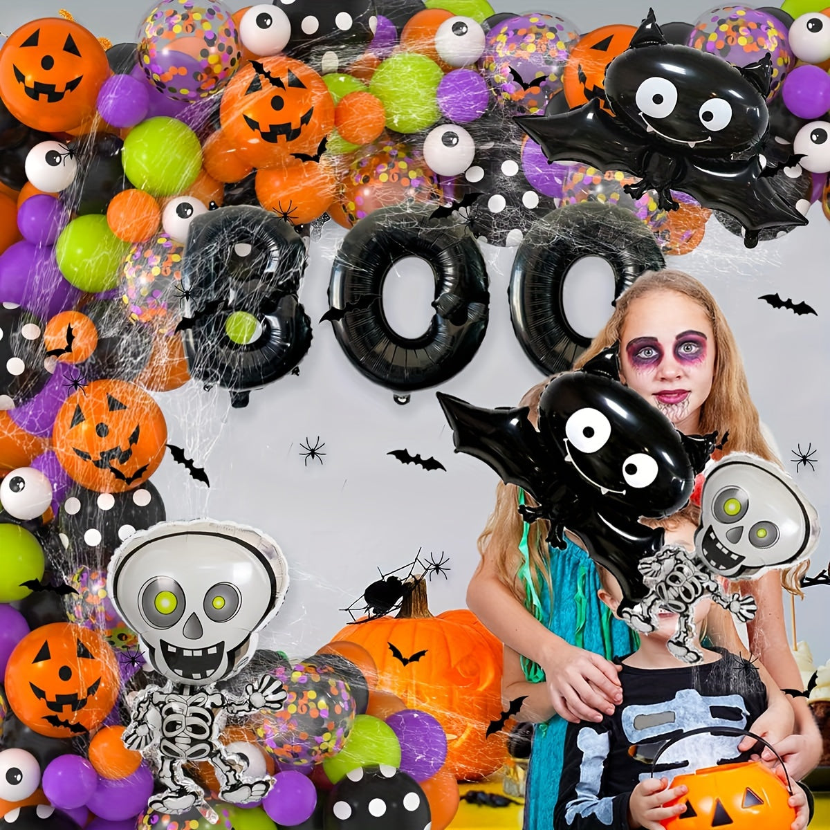 123pcs Halloween Balloon Garland Kit Purple Green Orange Eye Latex Balloons