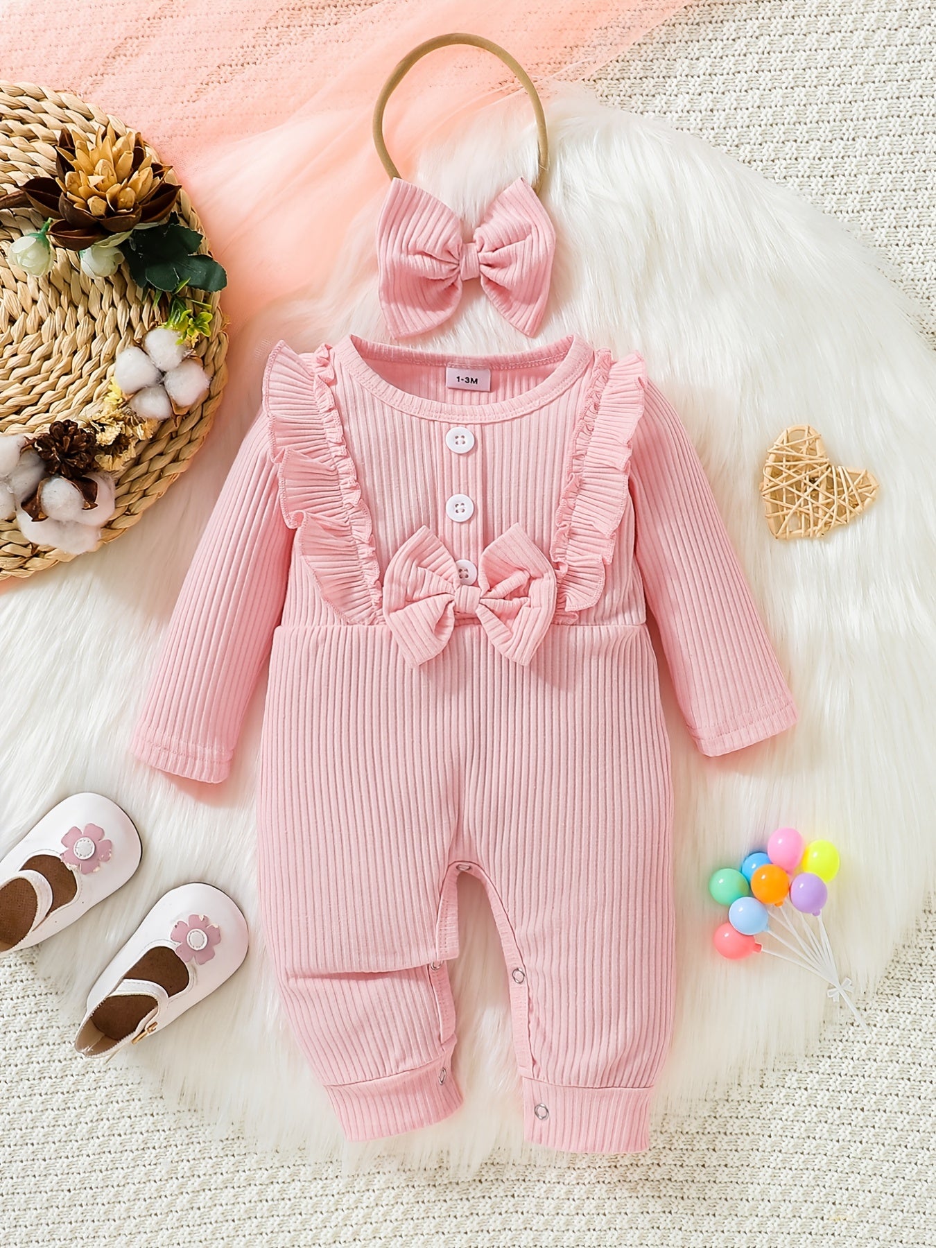 2pcs Baby Girls Cotton Onesie & Headband Set for Spring and Autumn