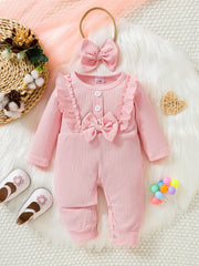2pcs Baby Girls Cotton Onesie & Headband Set for Spring and Autumn