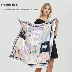 Horse Tassel Print Satin Silk Scarf Large Shawl