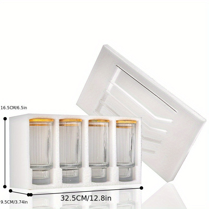 4pcs 12oz Stacking Cup Set Bamboo Lid Straws Whiskey Beer Juice Drinking