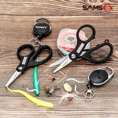 SAMSFX Retractable Lanyard Fishing Scissors with Hook Sharpeners