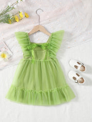 Girl's Flutter Sleeve Princess Dress Ruffle Tulle Birthday Party Evening Prom