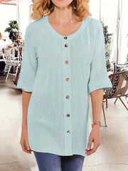 Ribbed Round Neck Half Sleeve Tunic Top