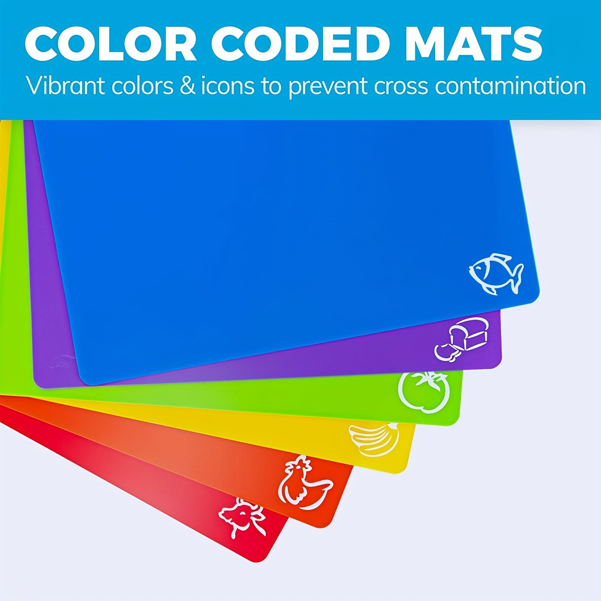 6pcs Thick Flexible Cutting Mat w/ Colored Food Icons