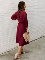 Women's Plus Solid Lantern Sleeve Midi Dress With Belt