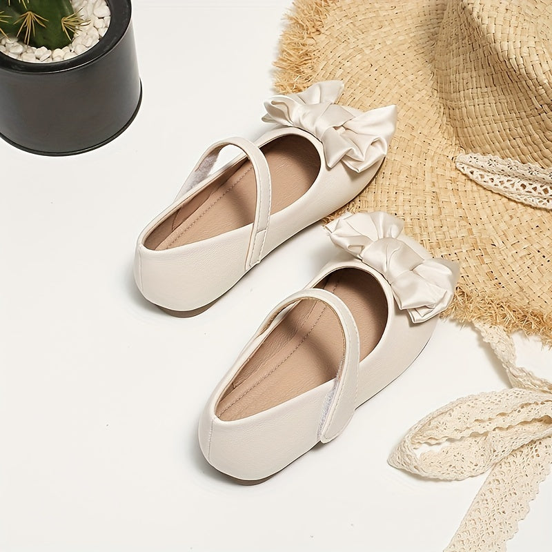 Vintage Bowknot Girls Flat Shoes Lightweight Non-slip Comfortable Spring