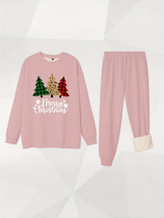 Christmas Tree & Slogan Print Fleece Top & Joggers 2 Pc Set