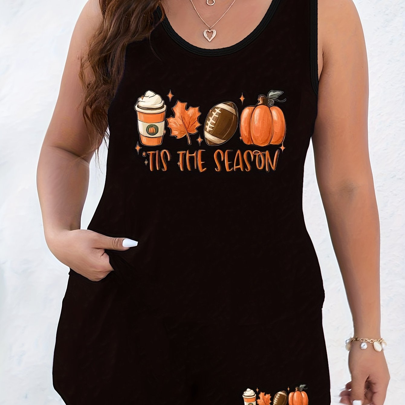Women's Plus Pumpkin Print Tank & Shorts Pajama Set