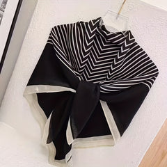 Vintage Block Shawl Square Scarf with Herringbone Stripe Pattern