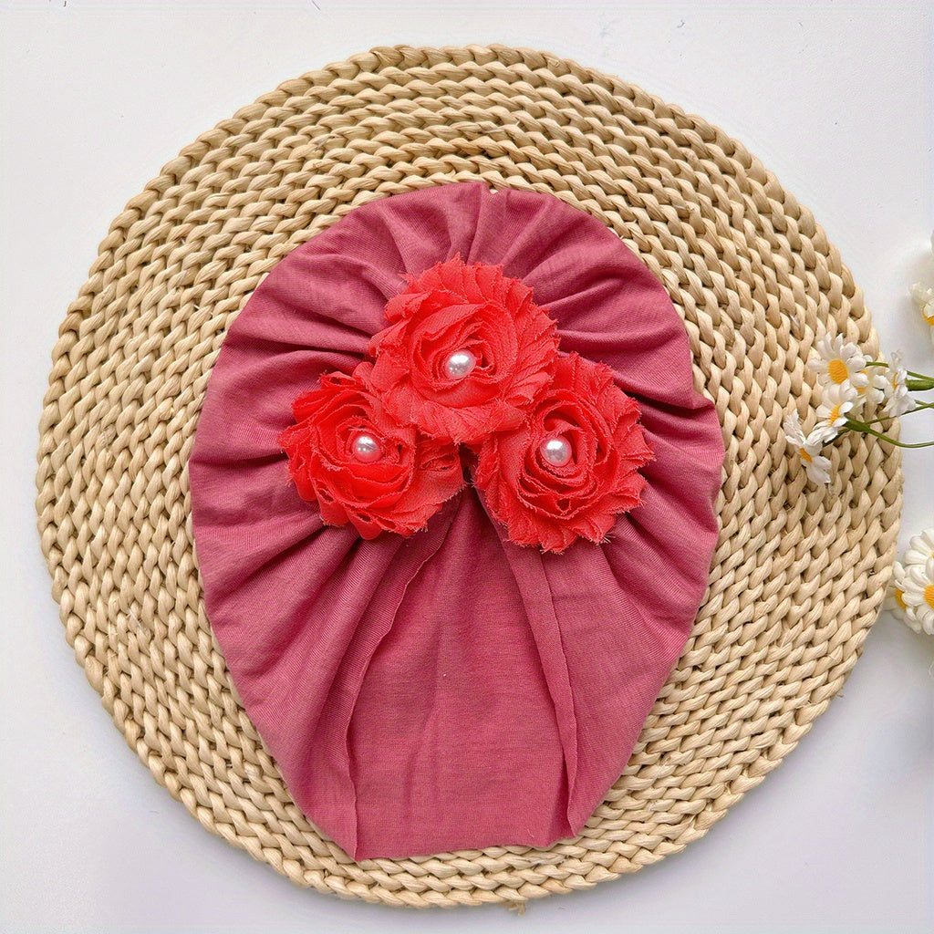 Soft Elastic Baby Three Sunflowers Beaded Hat Girl Hat
