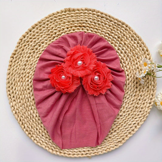Soft Elastic Baby Three Sunflowers Beaded Hat Girl Hat