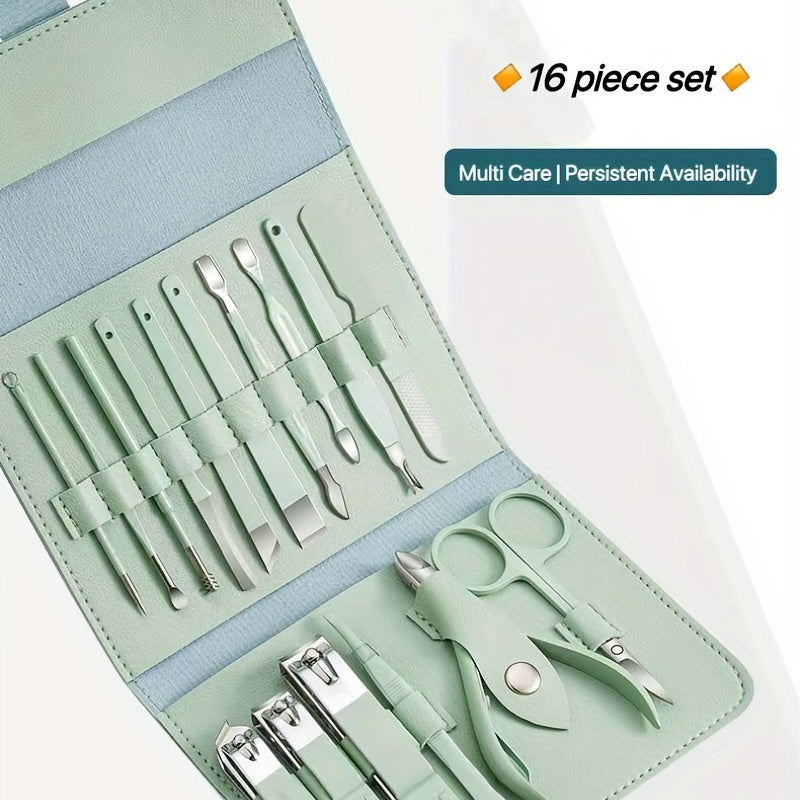 16Pcs Nail Clippers Set Foldable Manicure Tool Box Pedicure Tool