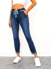 Dark Skinny Jeans High Stretch Casual Denim Trousers