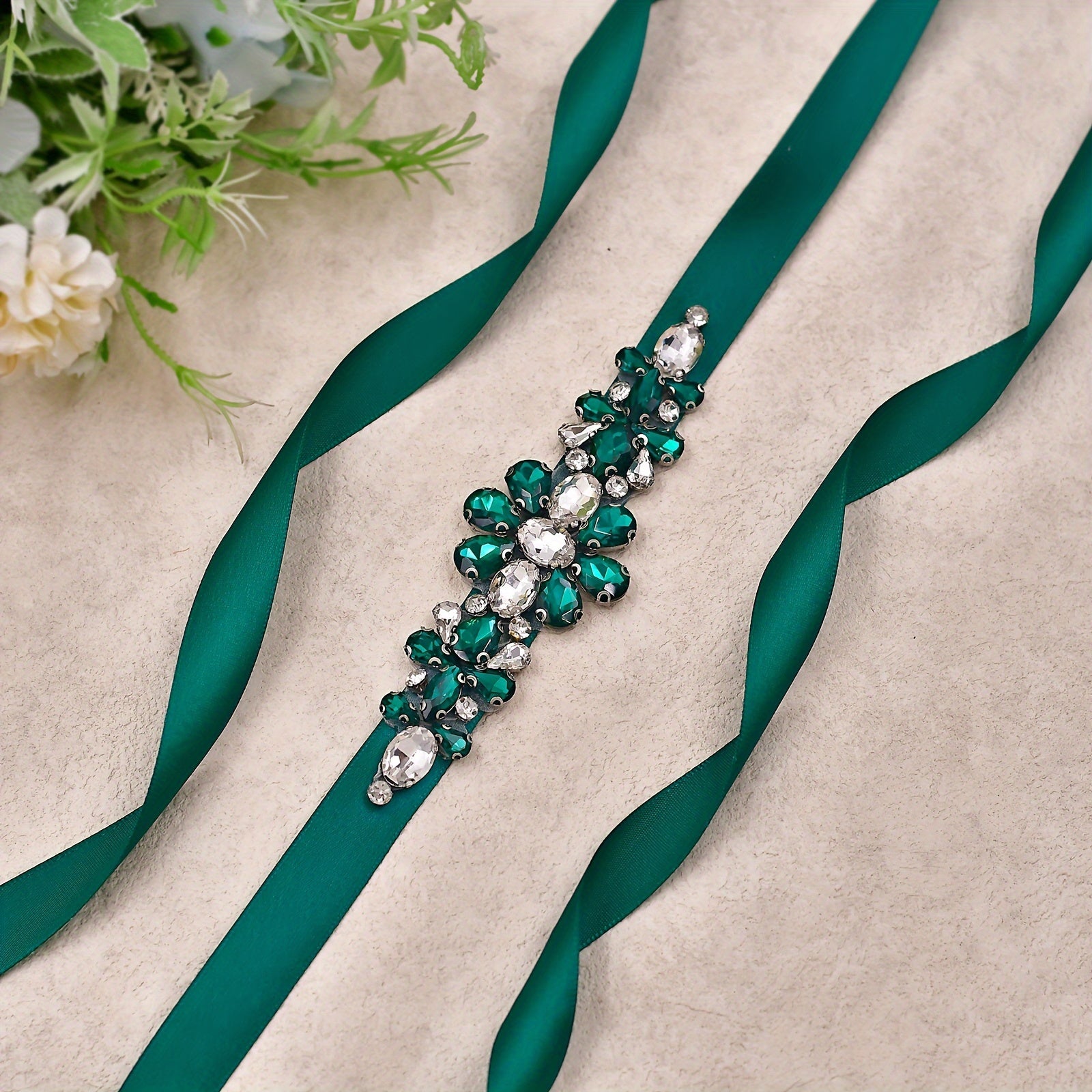 Green Rhinestone Bridal Belt for Weddings