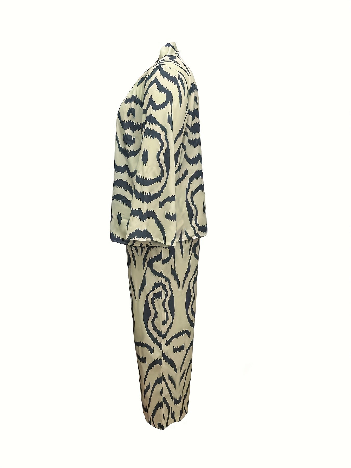 Print Long Sleeve Cardigan & Wide Leg Pants Set