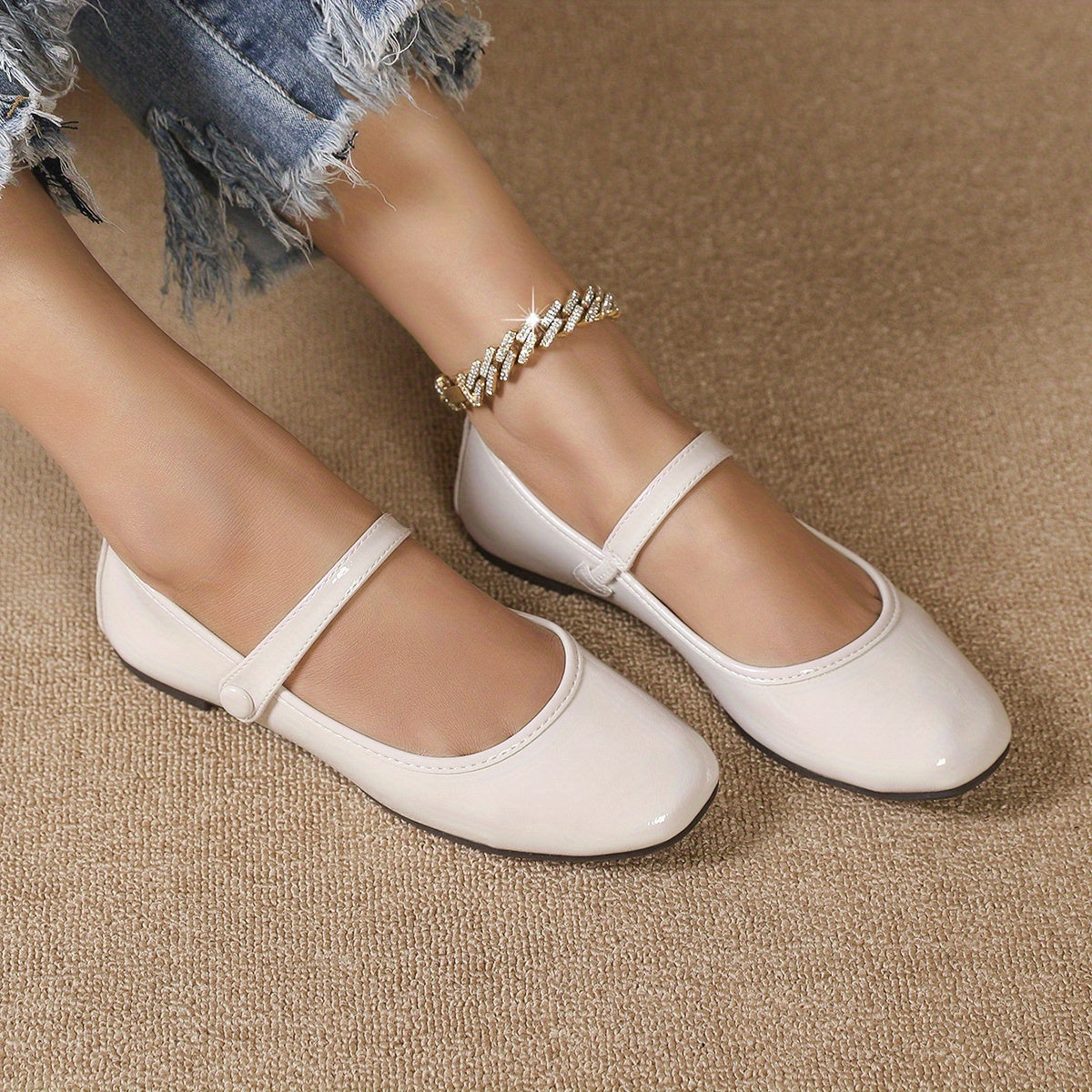 Women's Square Toe Flat Shoes Lightweight Ankle Strap Shoes