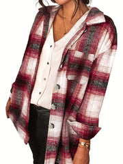 Plaid Patched Pocket Jacket Long Sleeve Spring Fall Women's Clothing