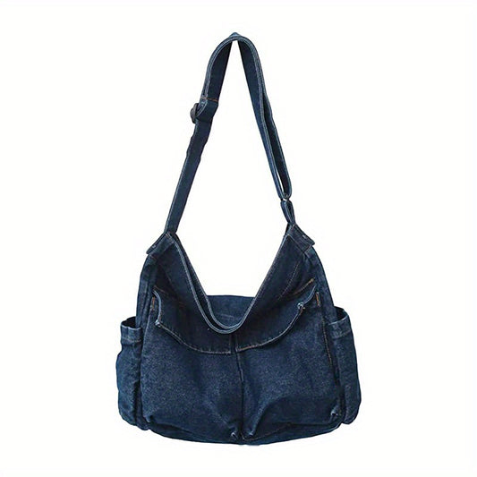Casual Denim Hobo Shoulder Bag Crossbody Bag Stylish Large Capacity