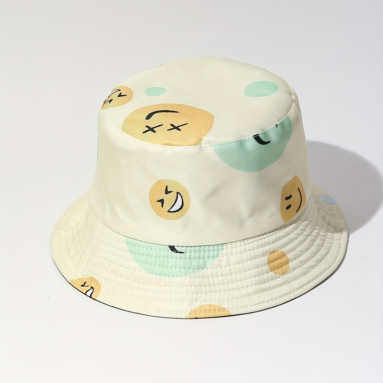 Cartoon Smiling Print Bucket Hat Yellow Lightweight Sunscreen Fisherman Cap