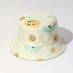 Cartoon Smiling Print Bucket Hat Yellow Lightweight Sunscreen Fisherman Cap