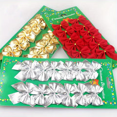 12pcs Christmas Tree Decoration Bow Red Flocking Bow Christmas Holiday Supplies