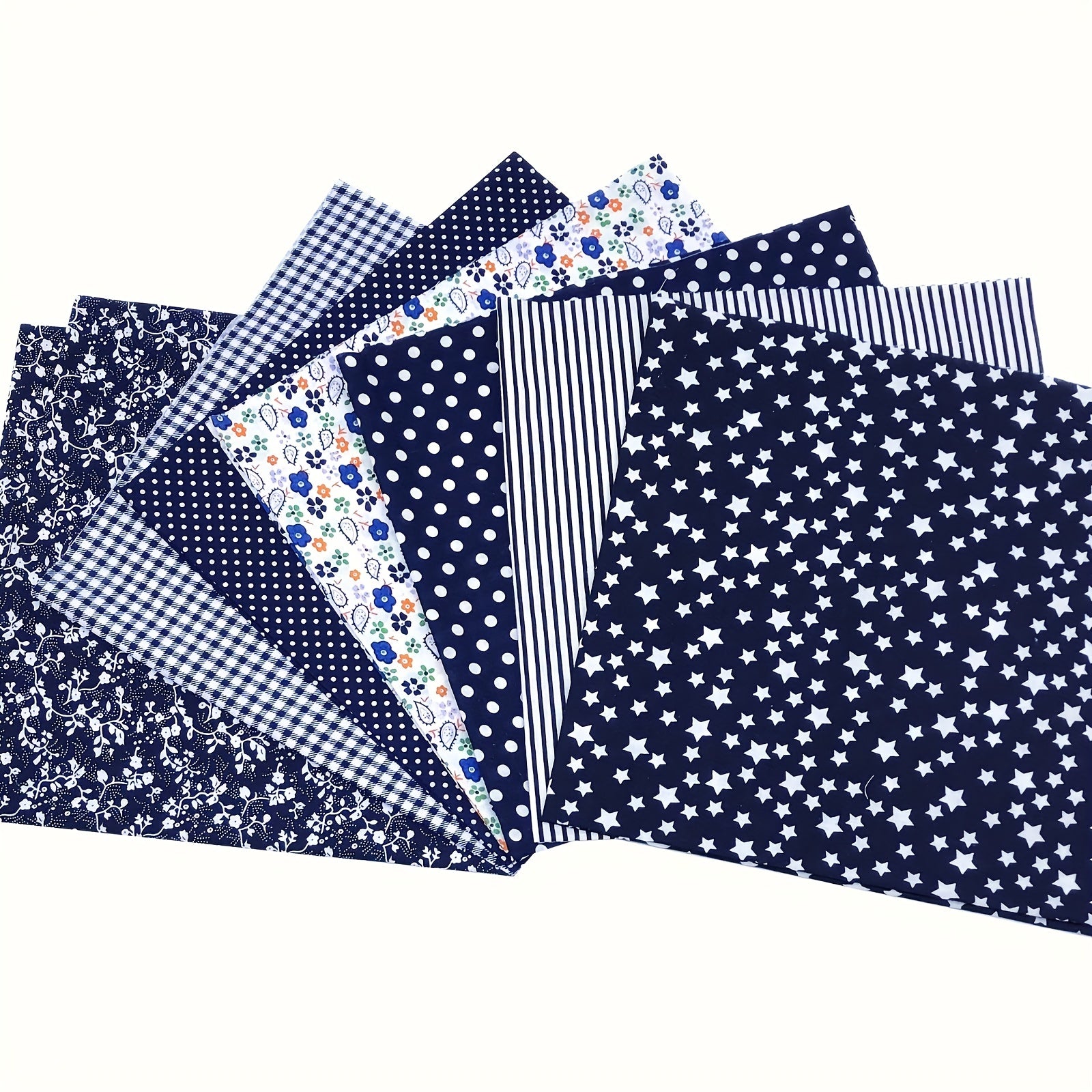 7pcs Navy Cotton Fabric Square Quilted Fabric Bundle Handcraft DIY Crafts