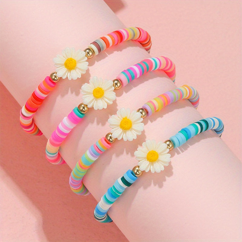 4pcs Girls Daisy Bead Bracelets Kids Accessories