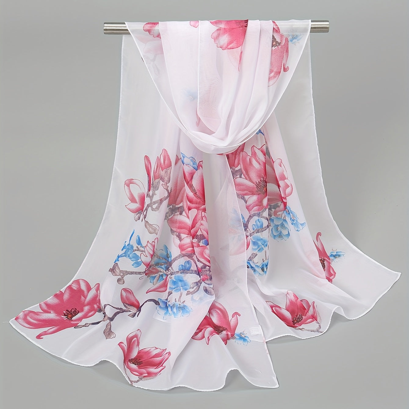 Flower Print Chiffon Scarf Lightweight Sunscreen Shawl