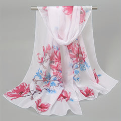 Flower Print Chiffon Scarf Lightweight Sunscreen Shawl
