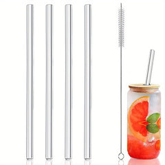 4pcs Reusable Glass Straws Eco Friendly Drinking Straws For Smoothie Milkshake