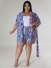 Allover Print Cardigan & Shorts Set