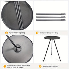 WESTTUNE Camping Round Table With Light Stand Ultralight Portable Folding Table